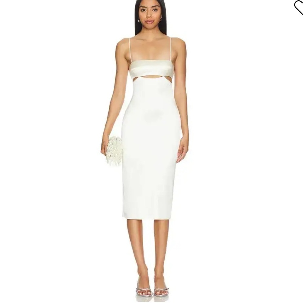 CAMILA COELHO Perez Midi Dress White Strappy satin cut out Revolve S